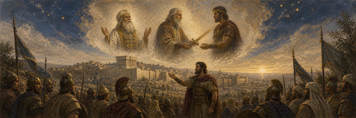 Onias prays in a vision as Jeremiah gives Judas a golden sword and the Judean army takes courage